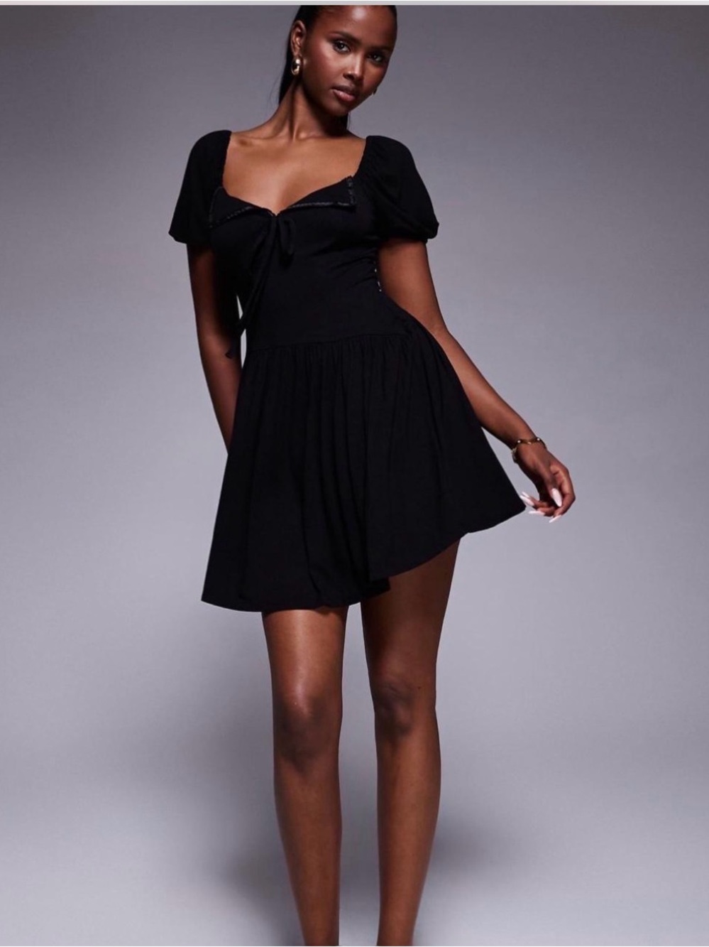 ASOS Black Mini Dress with Puff Sleeves